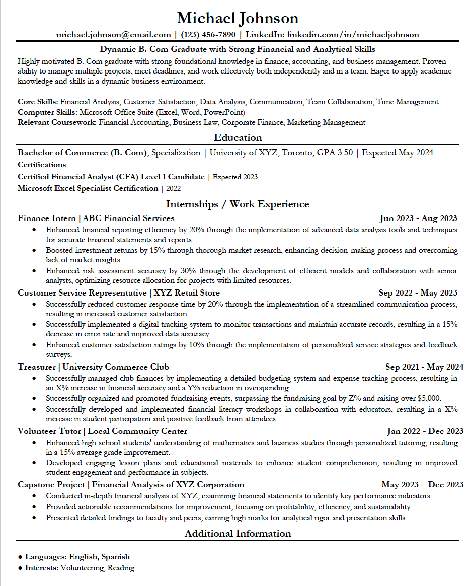 Fresher Resume Sample